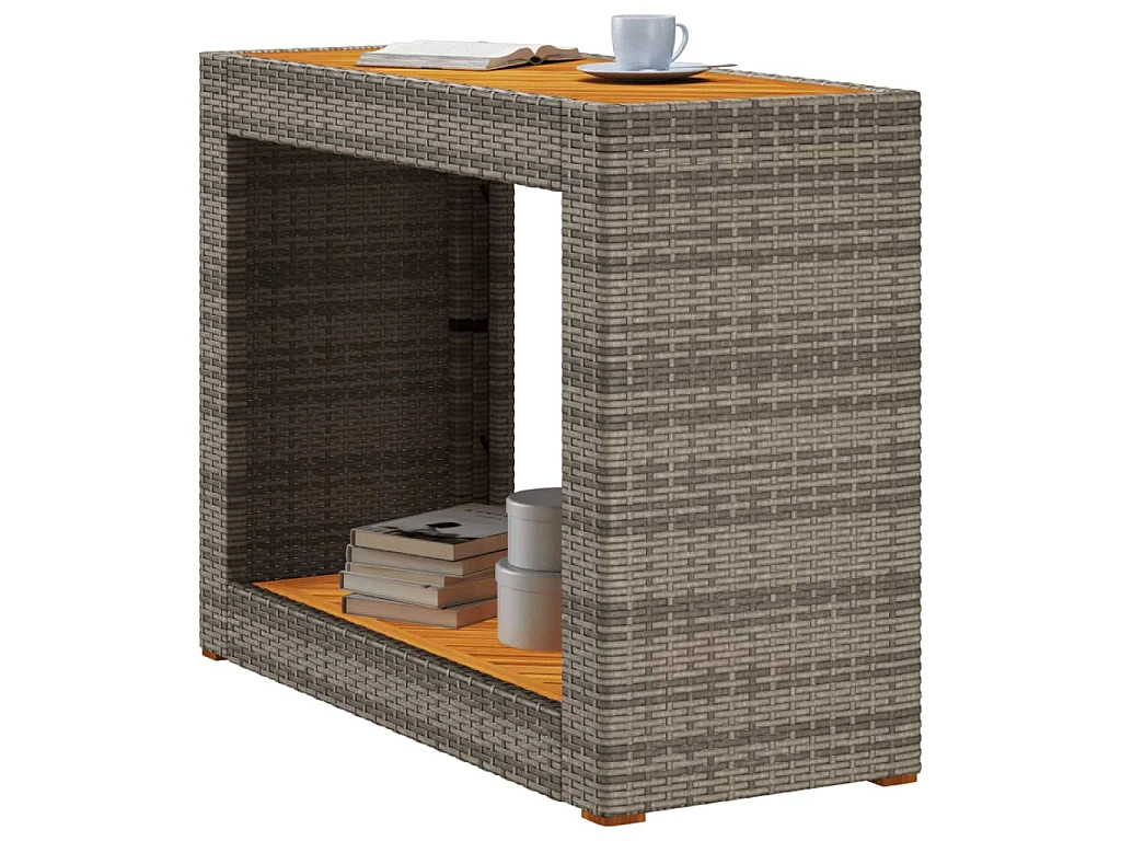 Garten-Beistelltisch mit Holzplatte Grau Poly Rattan