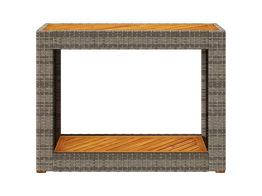 Garten-Beistelltisch mit Holzplatte Grau Poly Rattan