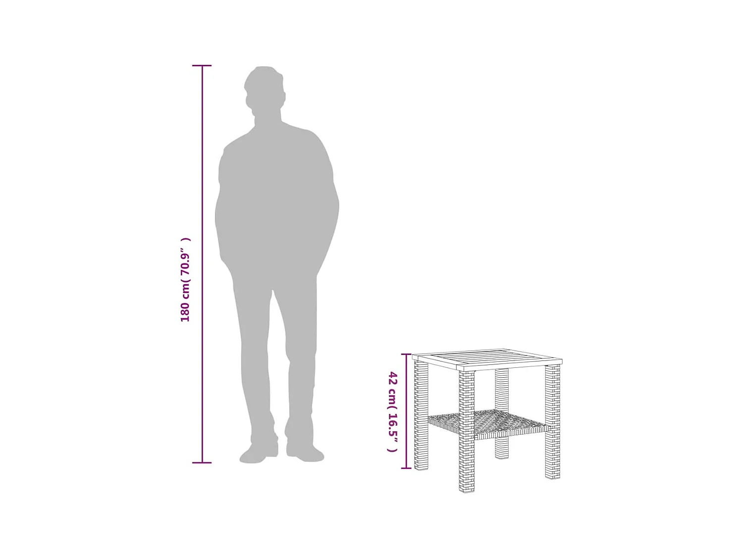 Mesa de jardín ratán sintético madera acacia negro 40x40x42 cm