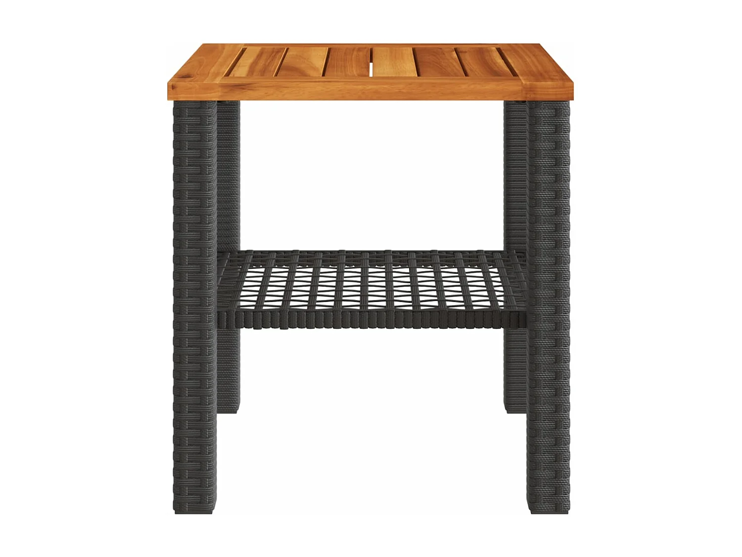 Table de jardin noir 40x40x42 cm résine tressée et bois acacia