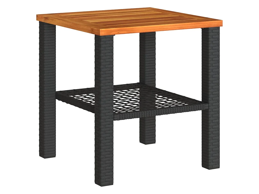 Mesa de jardín ratán sintético madera acacia negro 40x40x42 cm