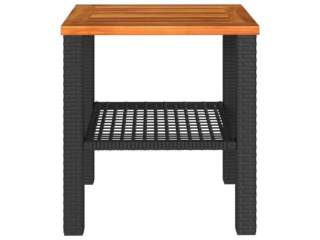 Mesa de jardín ratán sintético madera acacia negro 40x40x42 cm