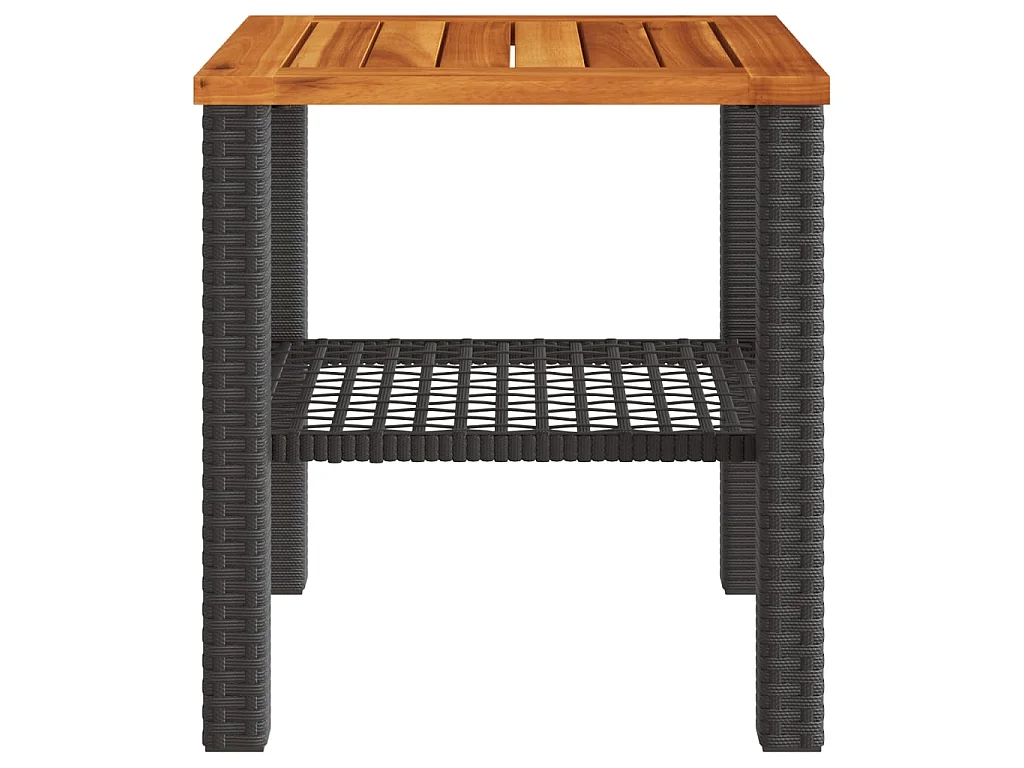 Mesa de jardín ratán sintético madera acacia negro 40x40x42 cm