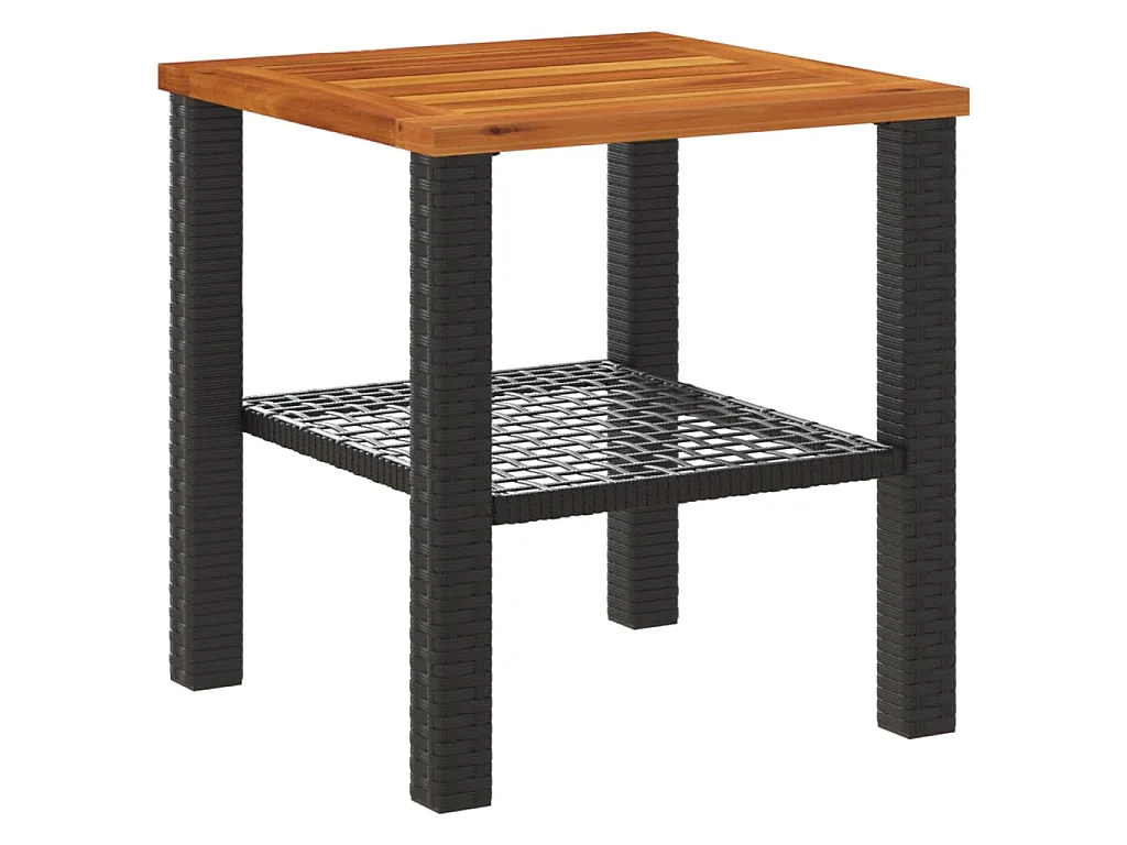 Mesa de jardín ratán sintético madera acacia negro 40x40x42 cm