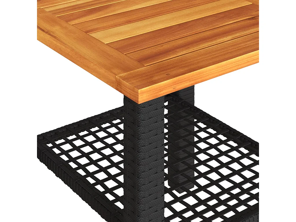 Mesa de jardín ratán sintético madera acacia negro 40x40x42 cm