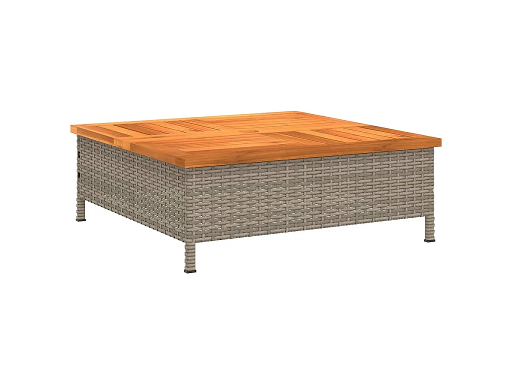 Table de jardin gris 70x70x25 cm résine tressée et bois acacia