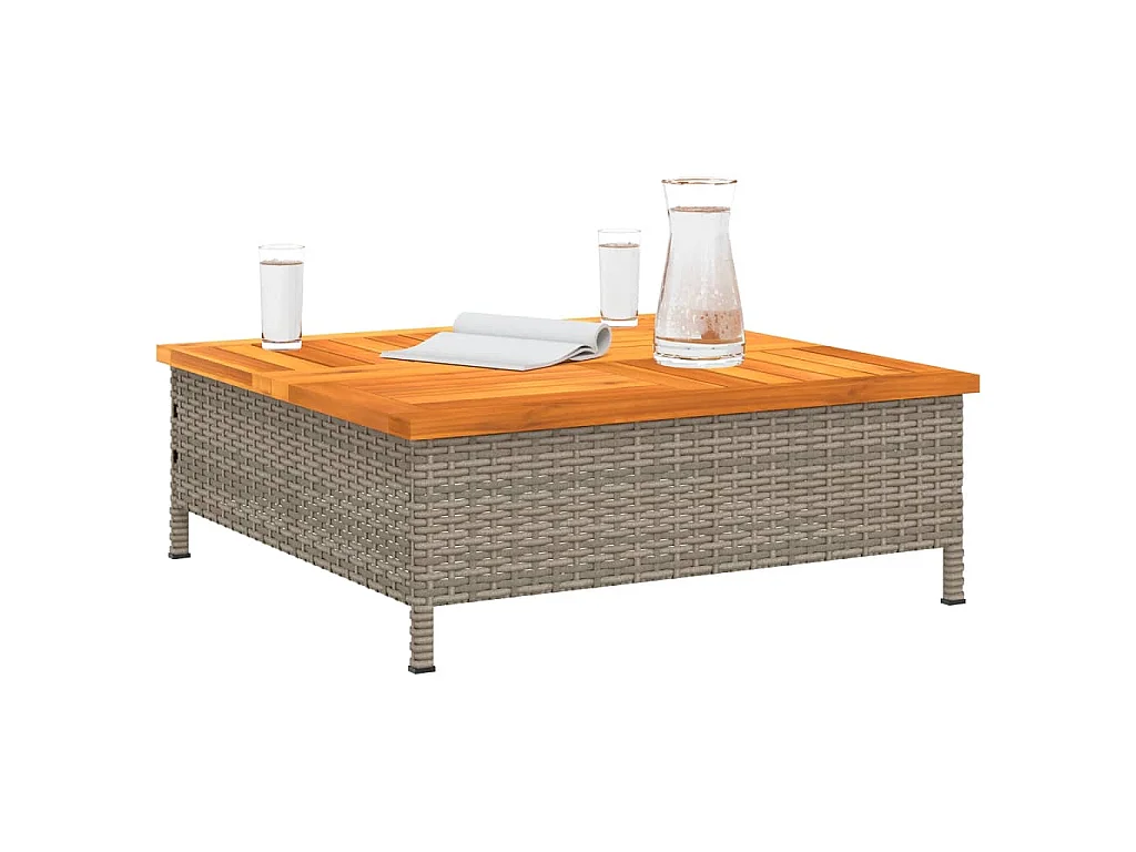Table de jardin gris 70x70x25 cm résine tressée et bois acacia