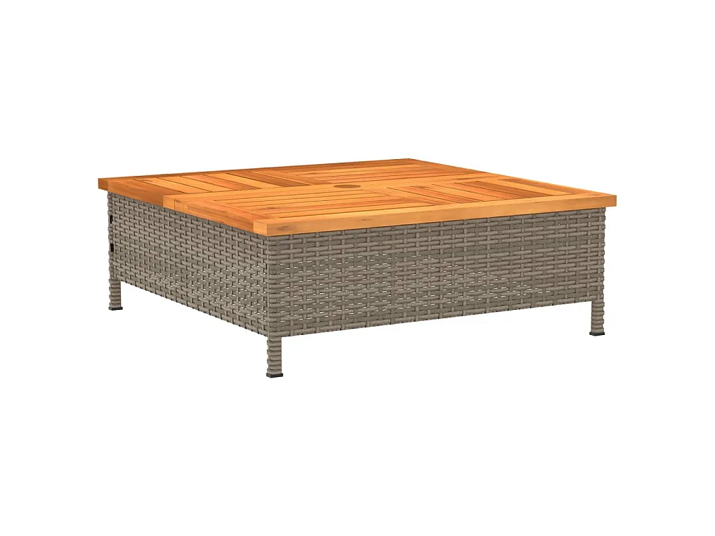 Table de jardin gris 70x70x25 cm résine tressée et bois acacia