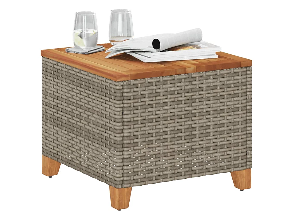Gartentisch Grau 45x45x37 cm Poly Rattan Akazienholz