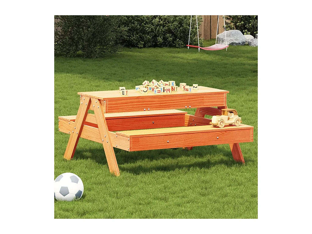 Tavolo Picnic con Sabbiera Bambini Marrone Legno Massello Pino