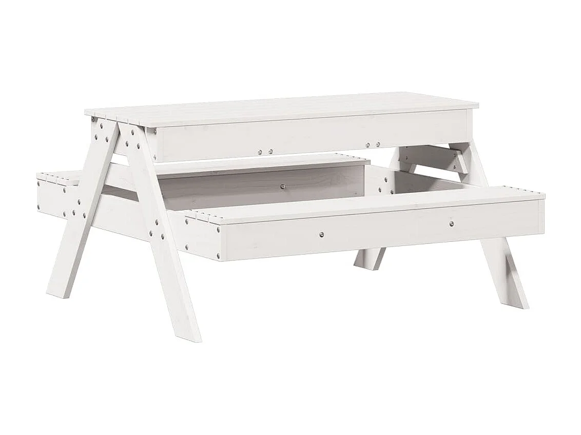 Picknicktafel met zandbak voor kinderen massief grenenhout wit
