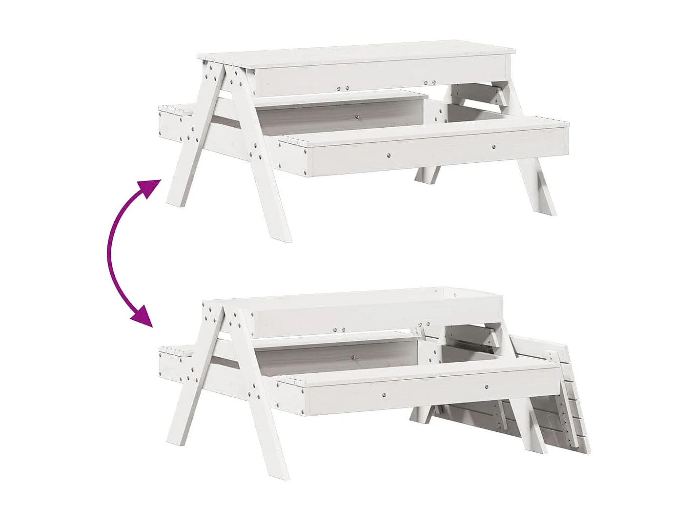 Picknicktafel met zandbak voor kinderen massief grenenhout wit