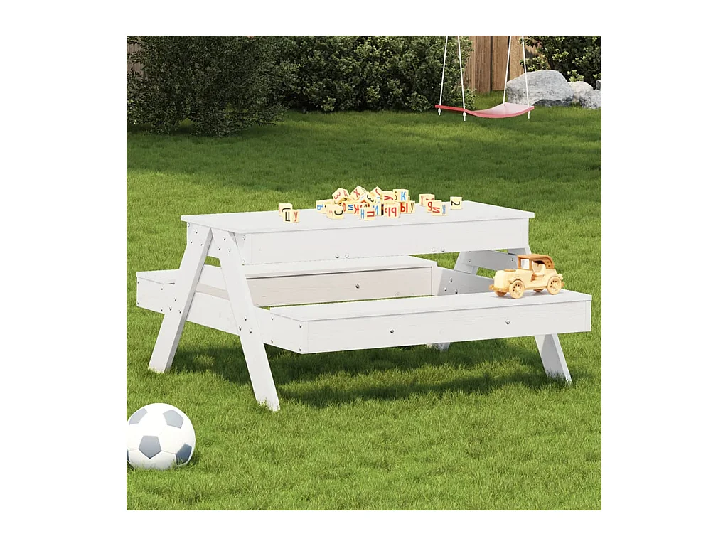Picknicktafel met zandbak voor kinderen massief grenenhout wit