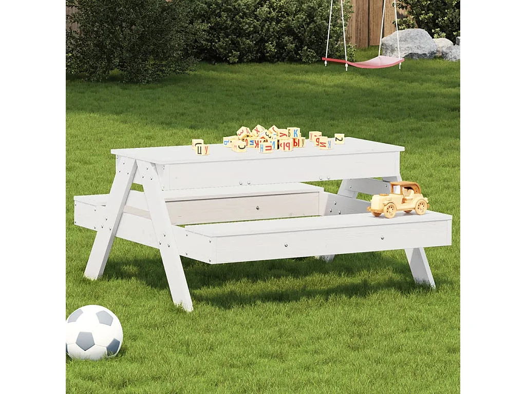 Picknicktisch mit Sandkasten für Kinder Weiß Massivholz Kiefer
