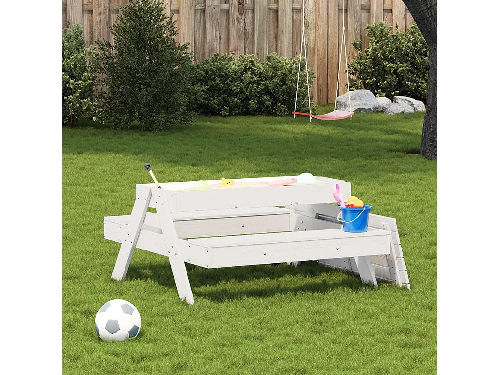 Picknicktisch mit Sandkasten für Kinder Weiß Massivholz Kiefer