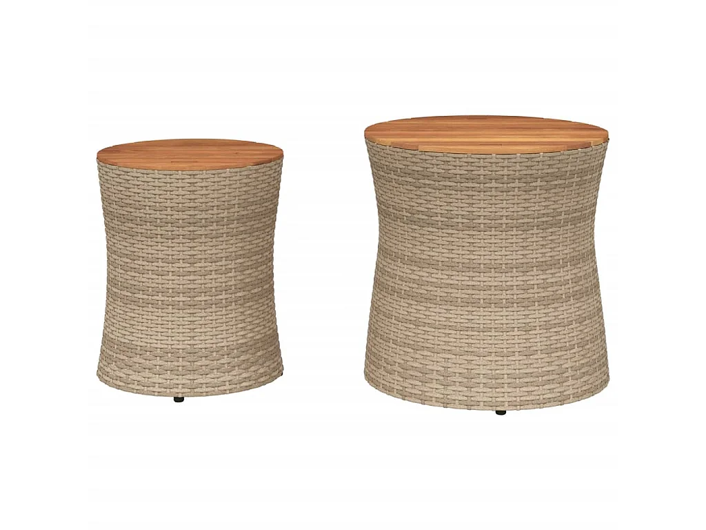 Garten-Beistelltische 2 Stk. mit Holzplatte Beige Poly Rattan