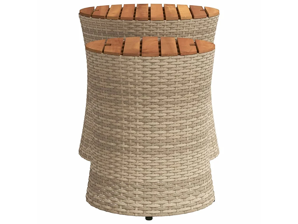 Garten-Beistelltische 2 Stk. mit Holzplatte Beige Poly Rattan