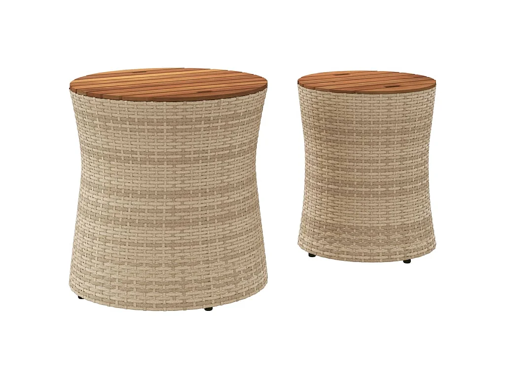 Garten-Beistelltische 2 Stk. mit Holzplatte Beige Poly Rattan