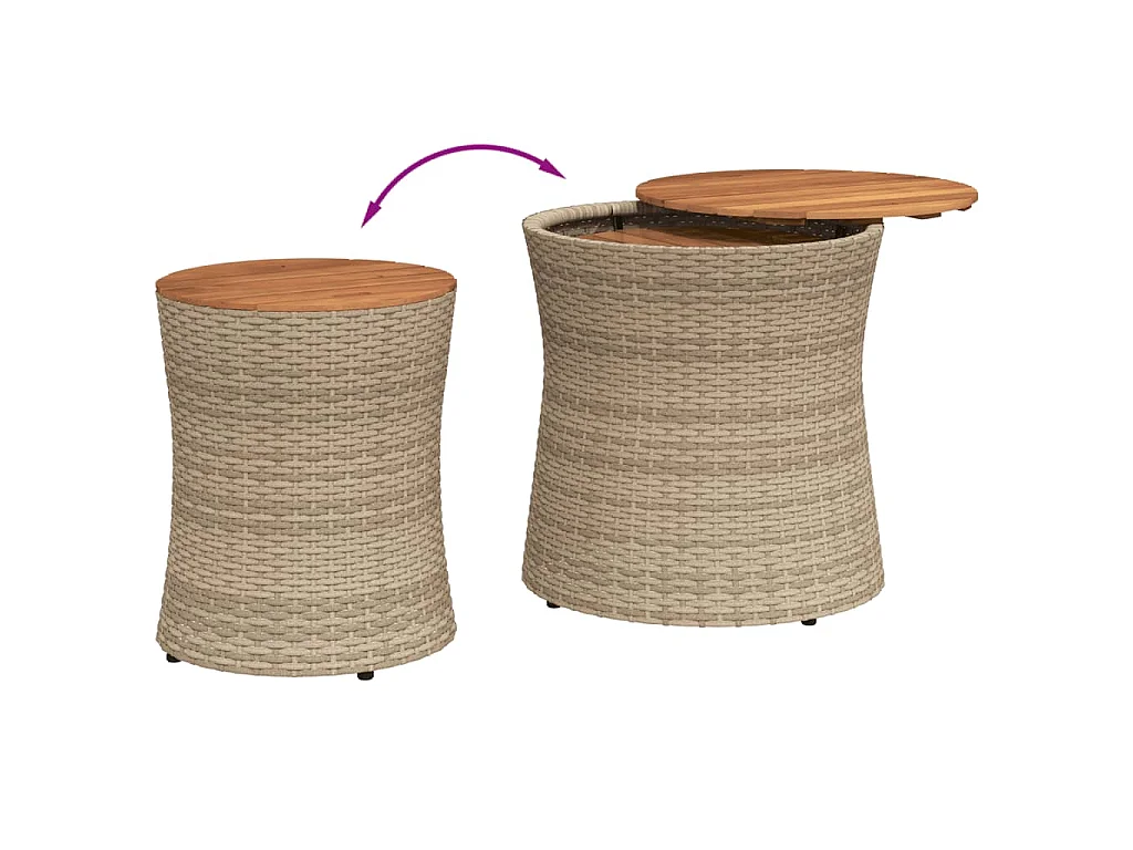 Garten-Beistelltische 2 Stk. mit Holzplatte Beige Poly Rattan
