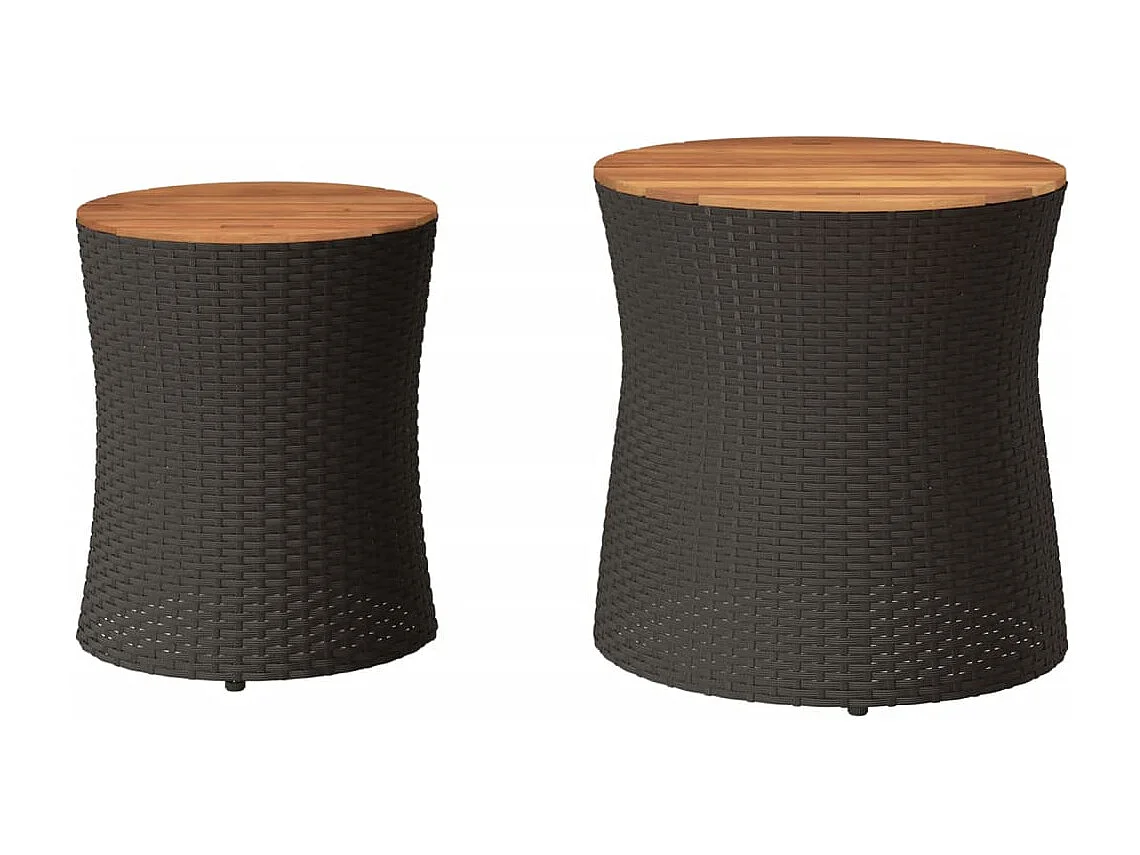 Tuinbijzettafels 2 st met houten blad poly rattan zwart