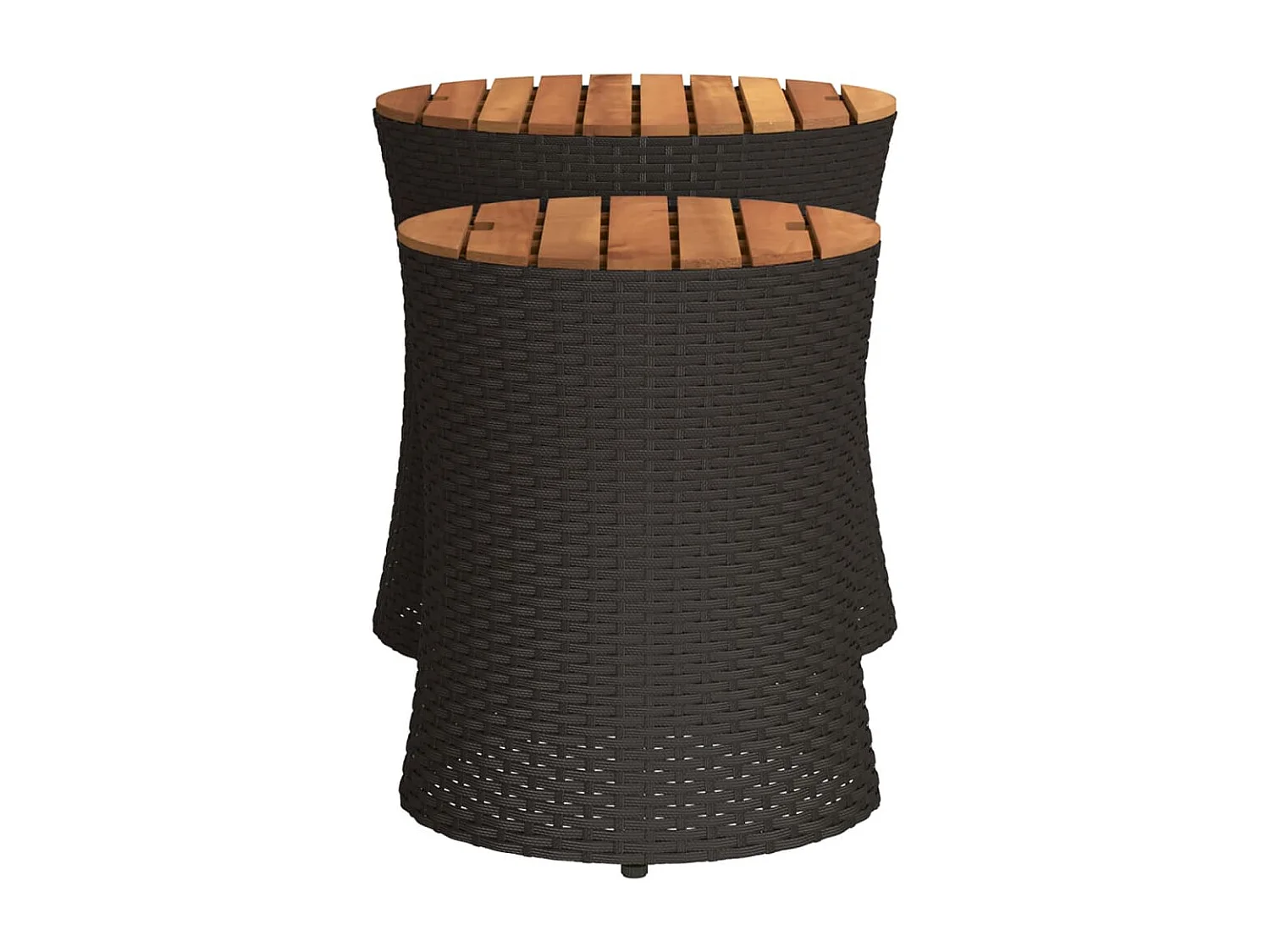 Tuinbijzettafels 2 st met houten blad poly rattan zwart