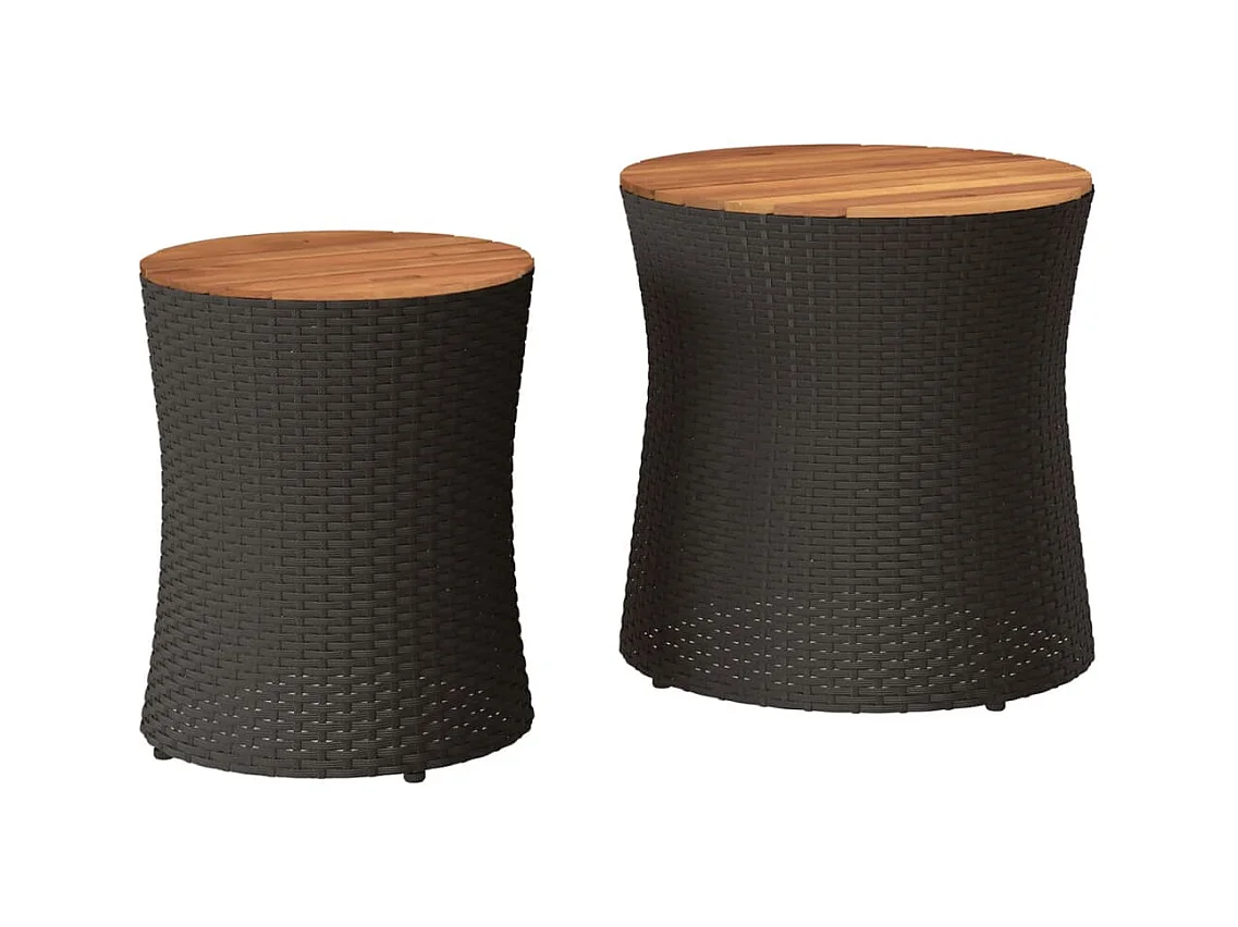 Tables d'appoint de jardin 2 pcs dessus en bois noir poly rotin