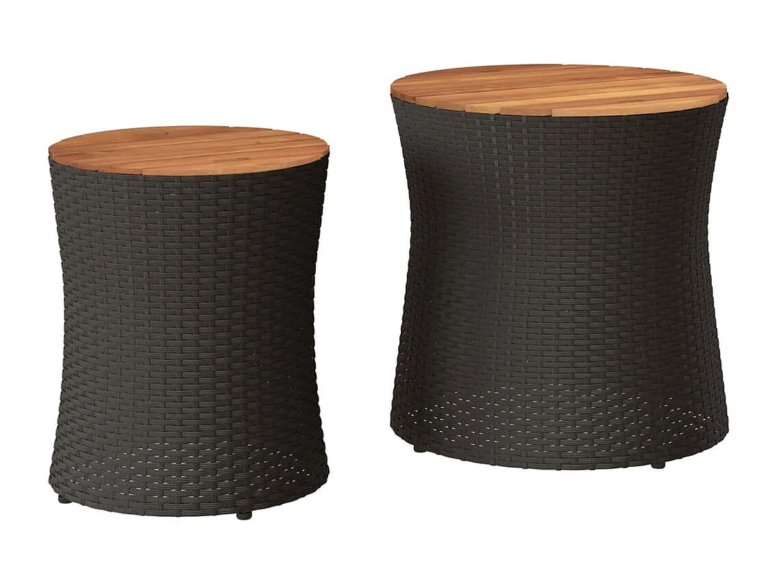 Garten-Beistelltische 2 Stk. mit Holzplatte Schwarz Poly Rattan