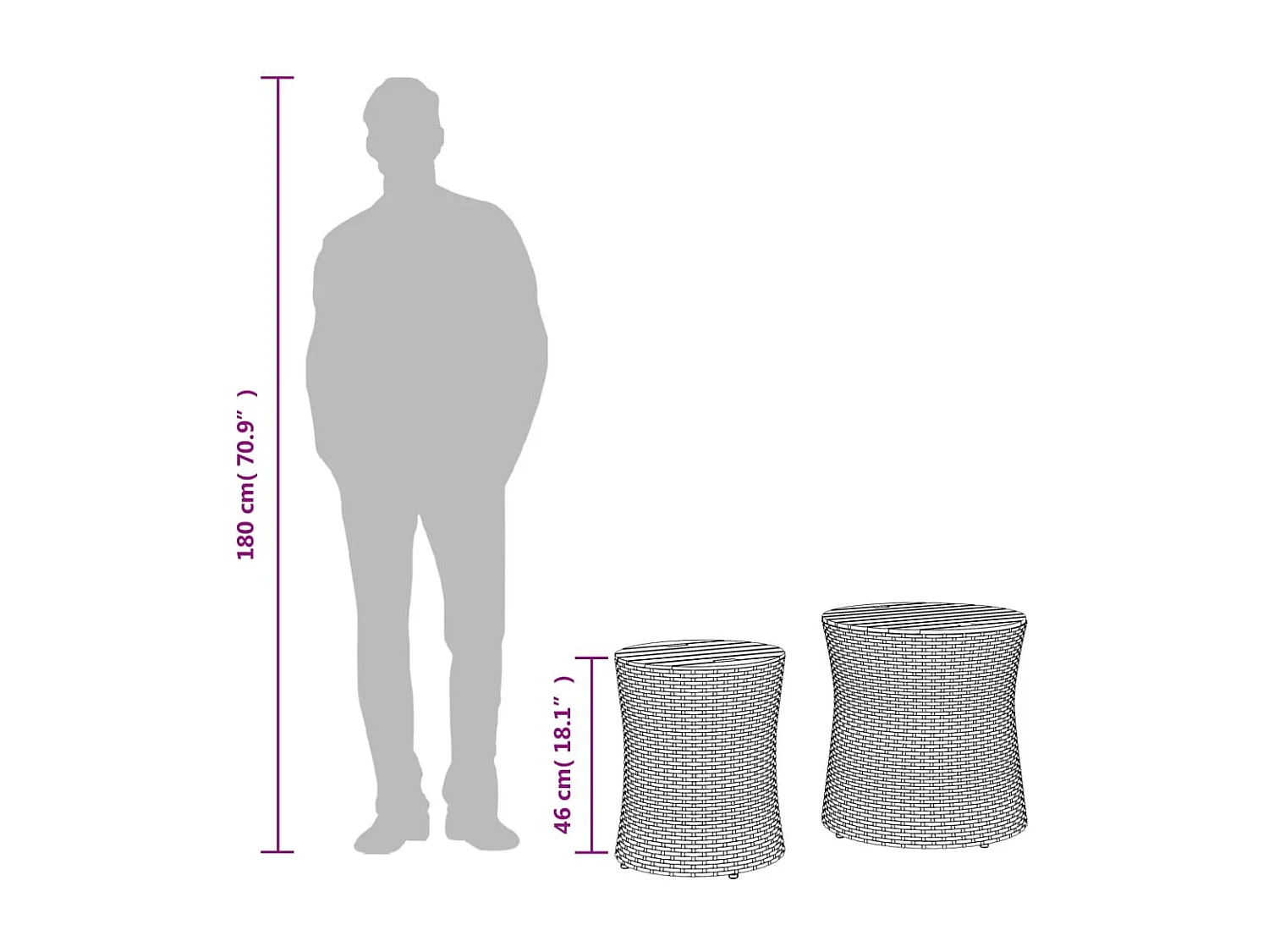 Garten-Beistelltische 2 Stk. mit Holzplatte Schwarz Poly Rattan