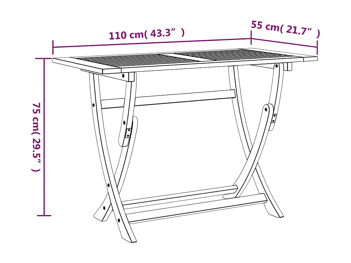 Table pliable de jardin 110x55x75 cm bois d'acacia solide