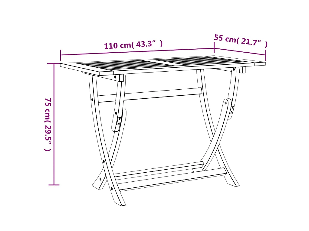 Tavolo da Giardino Pieghevole 110x55x75cm Legno Massello Acacia