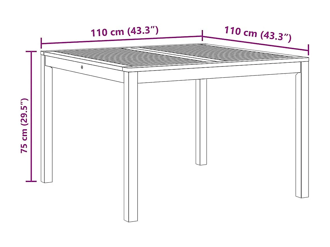 Table à manger de jardin 110x110x75 cm bois d'acacia massif