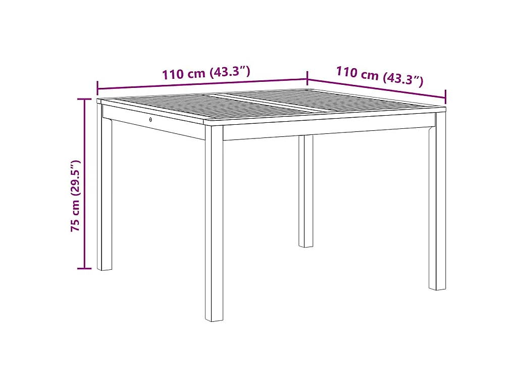 Table à manger de jardin 110x110x75 cm bois d'acacia massif