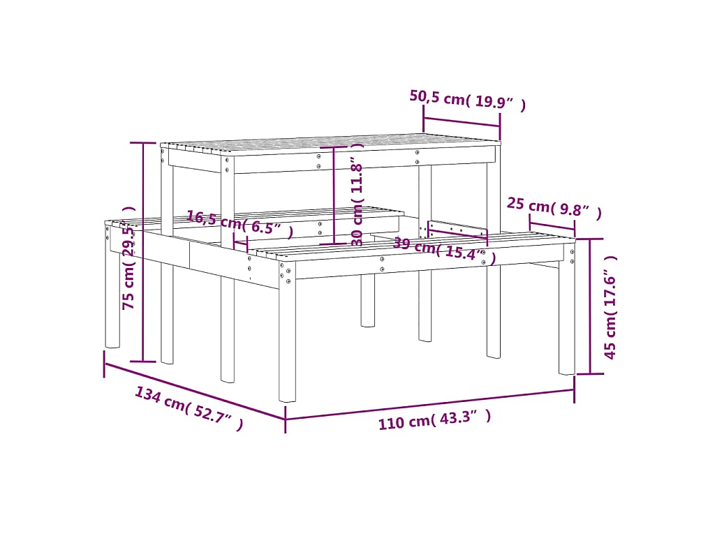 Picknicktafel 110x134x75 cm geïmpregneerd grenenhout