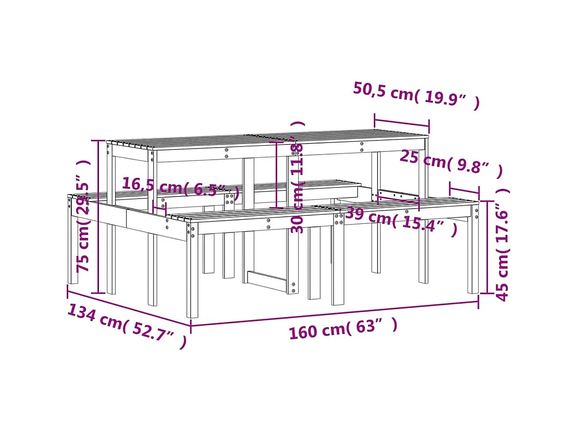 Table de pique-nique 160x134x75 cm bois massif de douglas