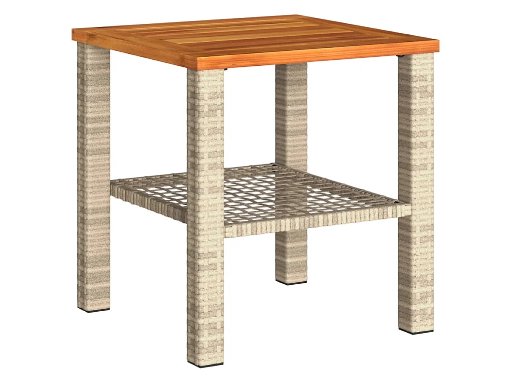 Table de jardin beige 40x40x42 cm résine tressée et bois acacia