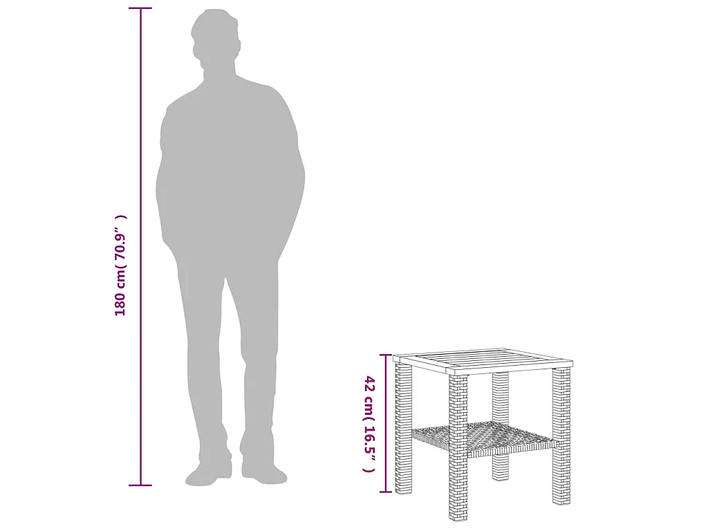 Table de jardin beige 40x40x42 cm résine tressée et bois acacia