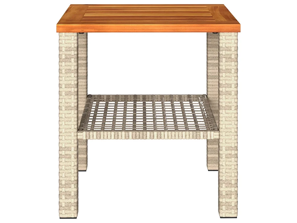Table de jardin beige 40x40x42 cm résine tressée et bois acacia