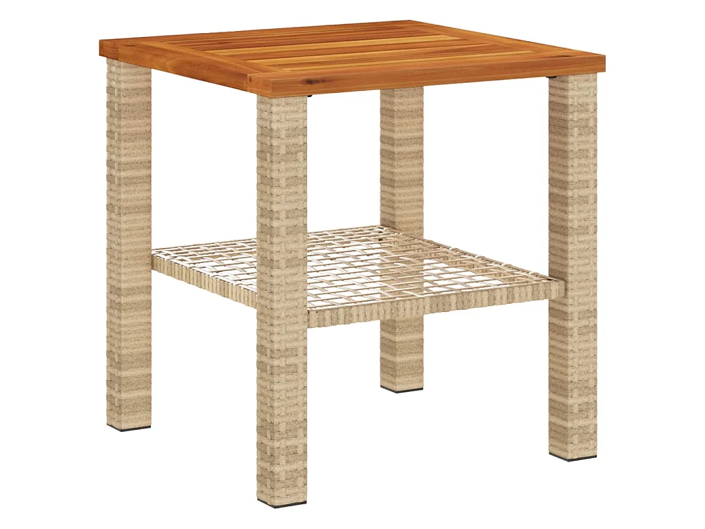 Table de jardin beige 40x40x42 cm résine tressée et bois acacia