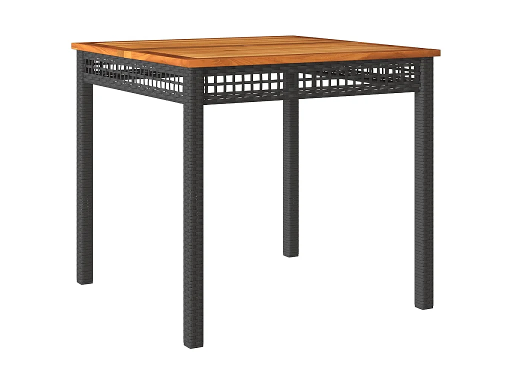 Table de jardin noir 80x80x75 cm résine tressée et bois acacia
