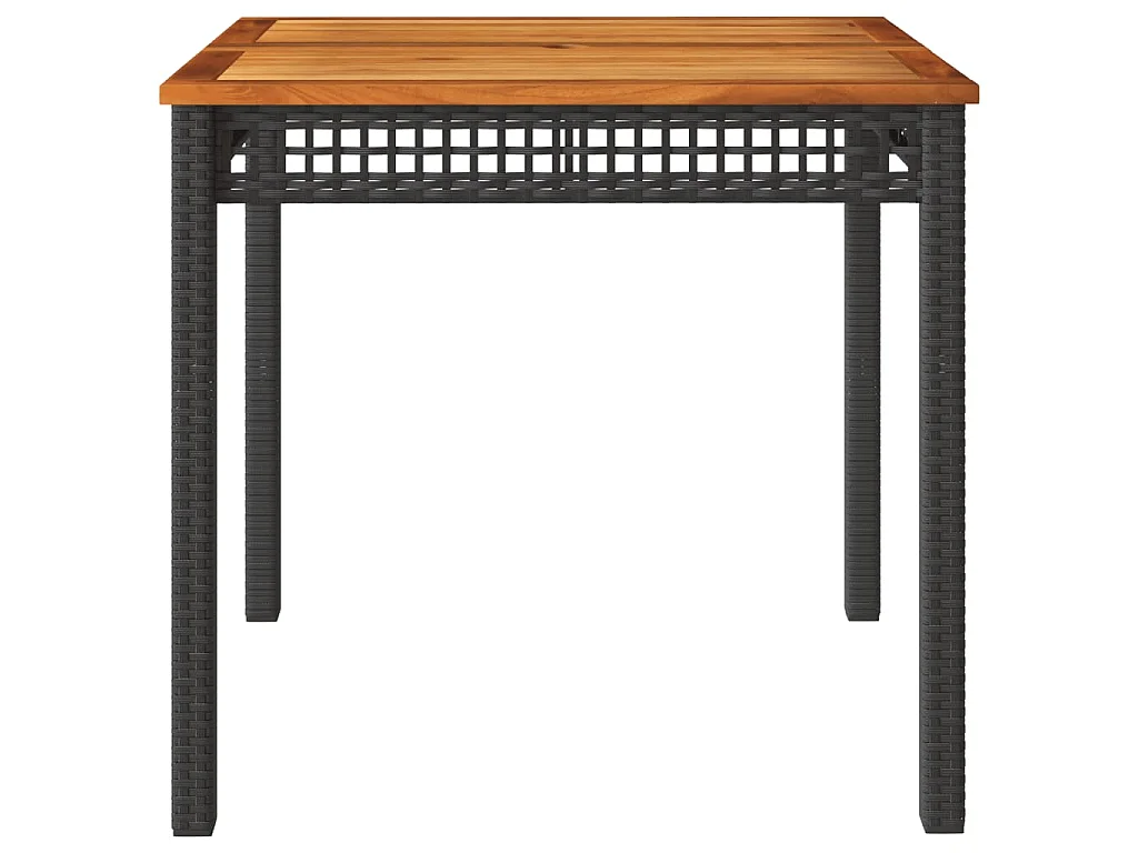 Table de jardin noir 80x80x75 cm résine tressée et bois acacia
