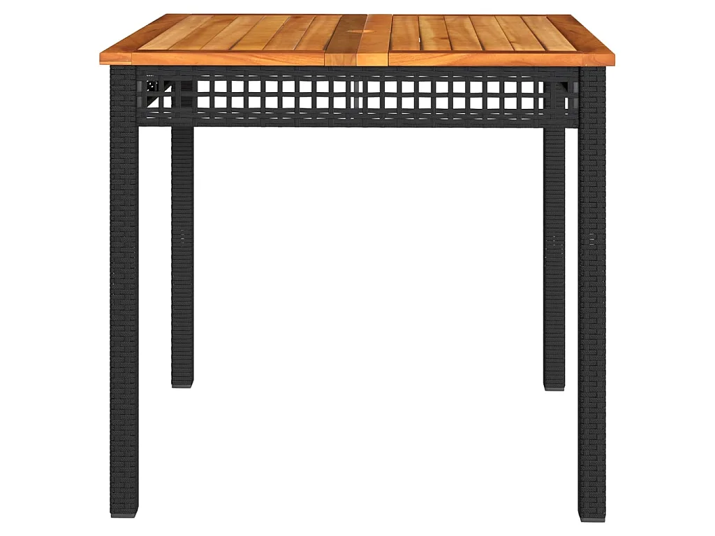 Table de jardin noir 80x80x75 cm résine tressée et bois acacia