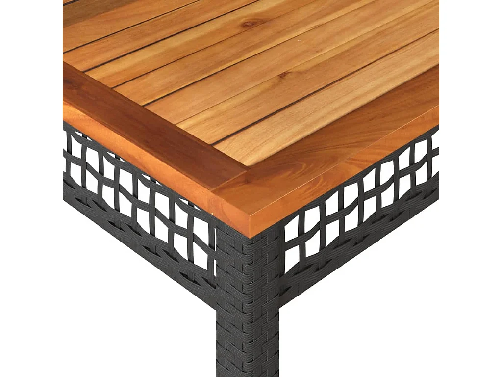 Table de jardin noir 80x80x75 cm résine tressée et bois acacia