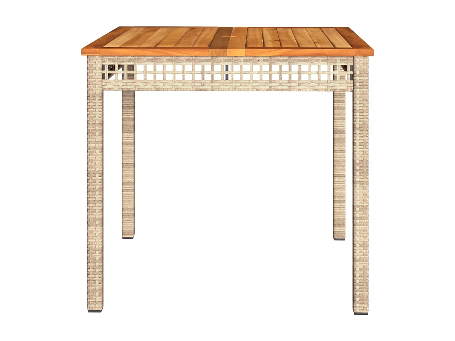 Table de jardin beige 80x80x75 cm résine tressée et bois acacia