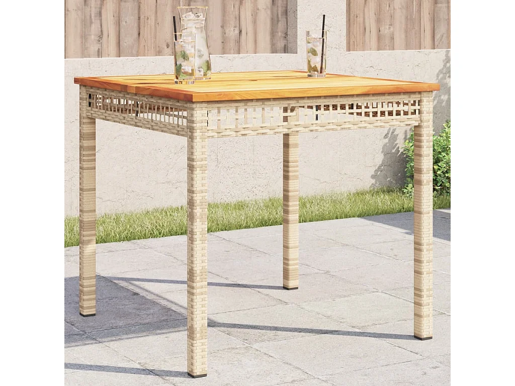 Tavolo da Giardino Beige 80x80x75 cm Polyrattan e Legno Acacia