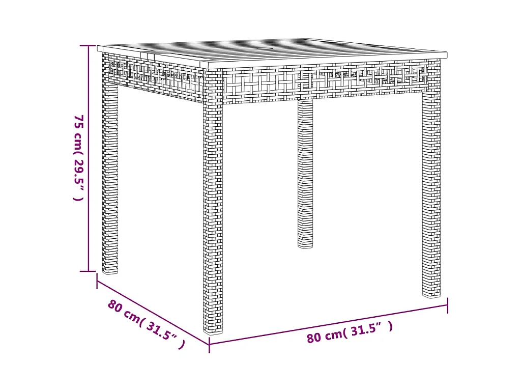 Tavolo da Giardino Beige 80x80x75 cm Polyrattan e Legno Acacia