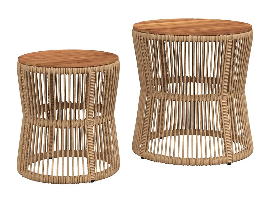 Tables d'appoint de jardin 2pcs dessus en bois beige poly rotin