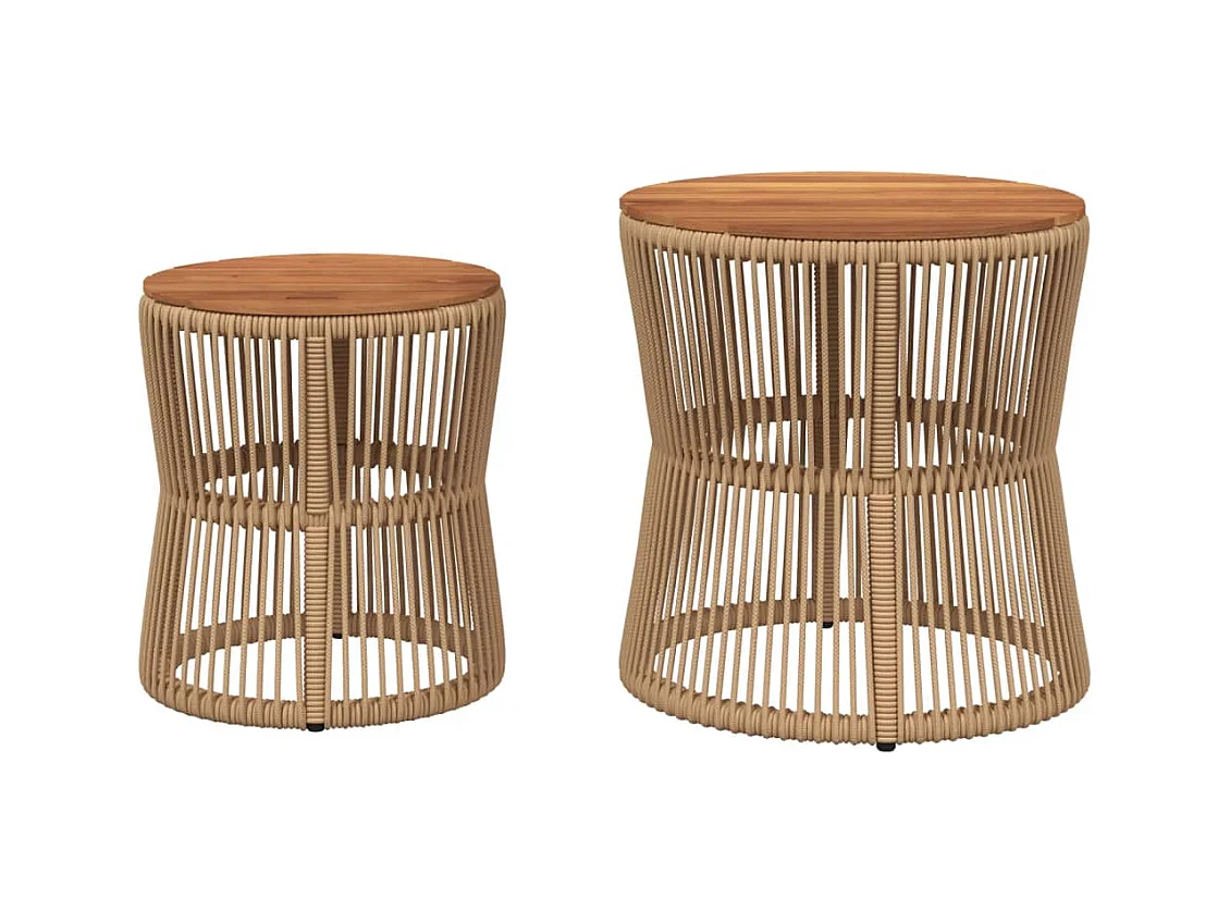 Tables d'appoint de jardin 2pcs dessus en bois beige poly rotin