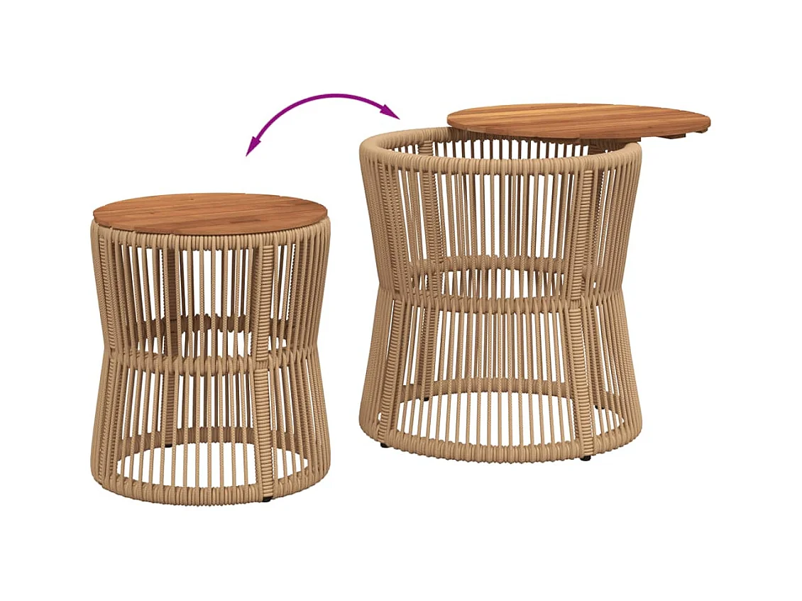 Tables d'appoint de jardin 2pcs dessus en bois beige poly rotin