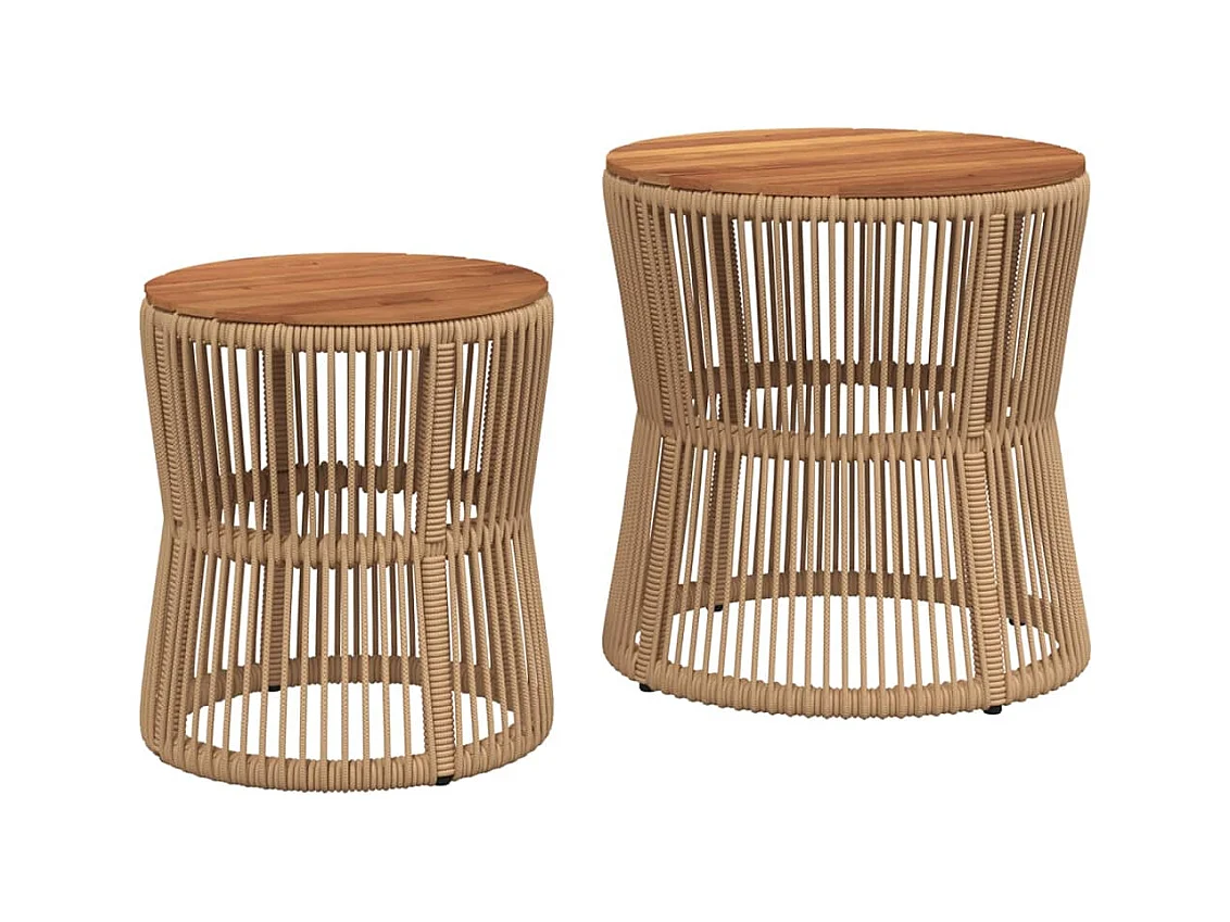 Tables d'appoint de jardin 2pcs dessus en bois beige poly rotin