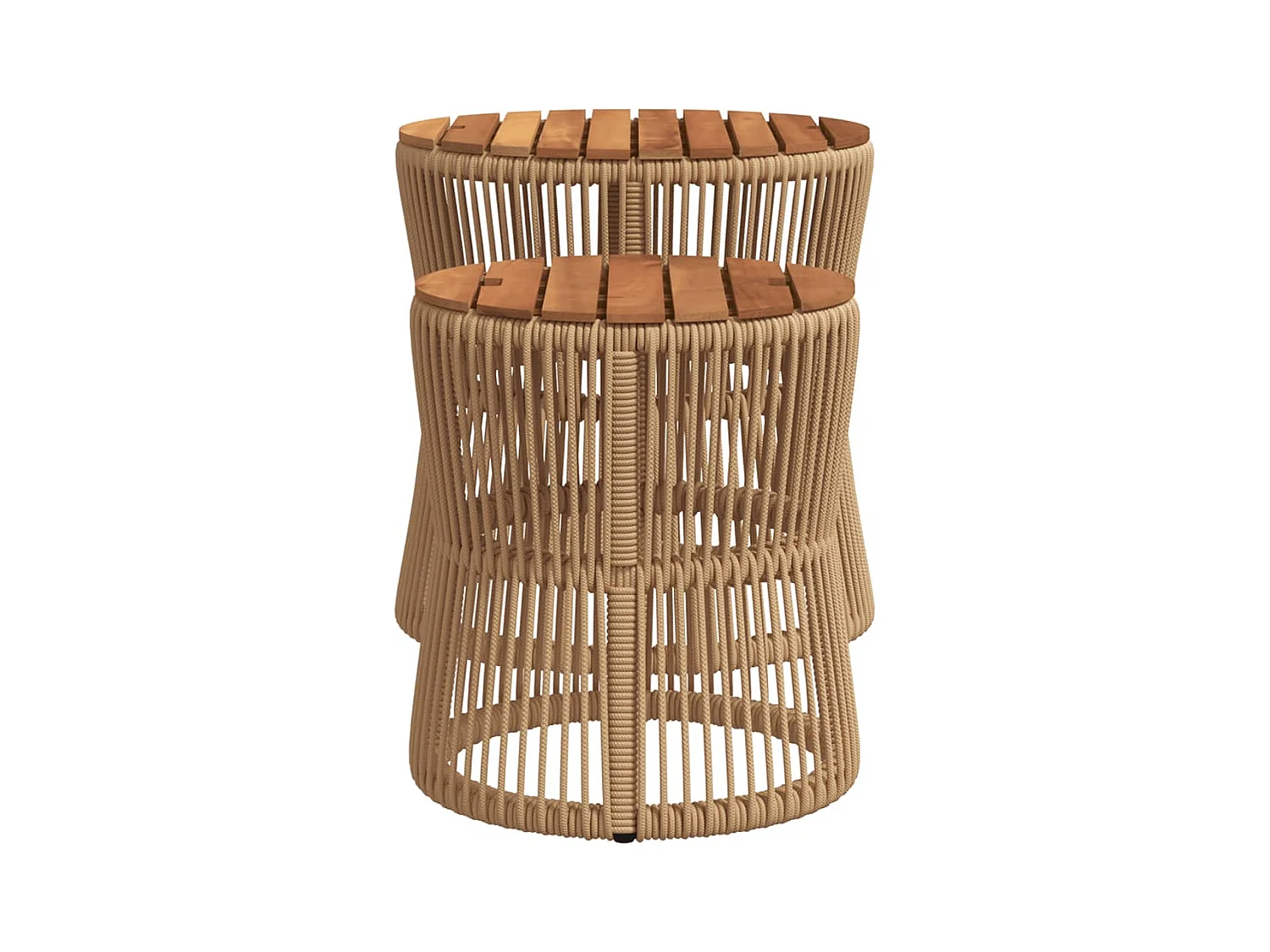 Tables d'appoint de jardin 2pcs dessus en bois beige poly rotin